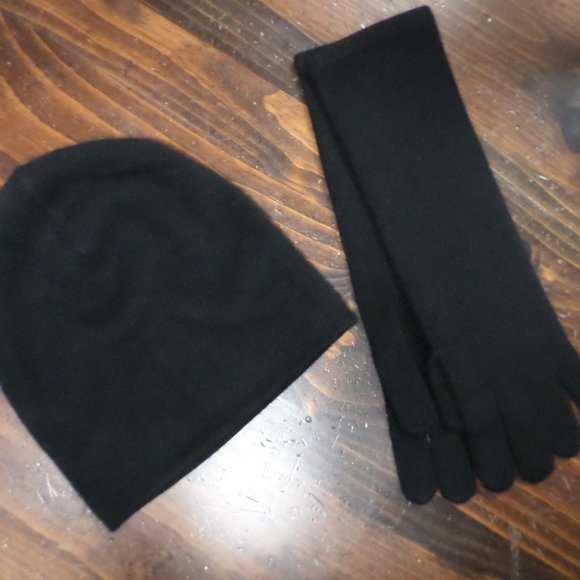 DOUBLE D RANCH WOMEN\'S BLACK 100% CASHMERE HAT and GLOVES SET--New main image 5